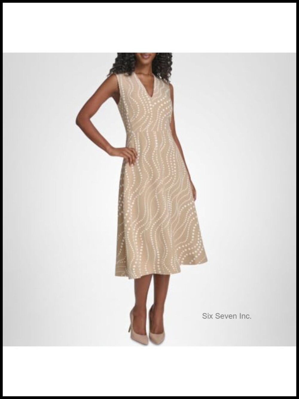 Sleeveless V-Neck A-Line Midi Dress, Floral Print, Zip